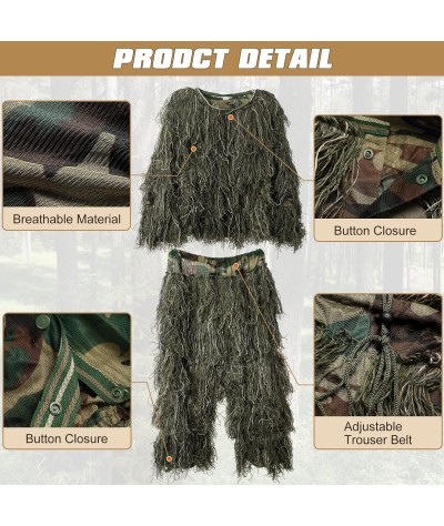 Traje Ghillie, ropa de caza de camuflaje 3D, incluyendo chaqueta, pantalones, capucha, bolsa de transporte, ropa de caza de