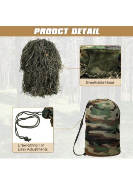 Traje Ghillie, ropa de caza de camuflaje 3D, incluyendo chaqueta, pantalones, capucha, bolsa de transporte, ropa de caza de