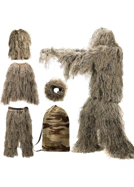 Traje Ghillie, ropa de caza de camuflaje 3D, incluyendo chaqueta, pantalones, capucha, bolsa de transporte, ropa de caza de