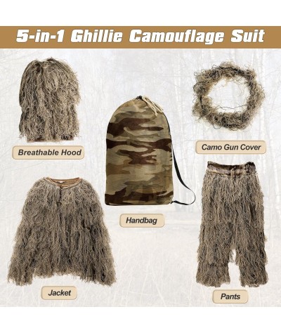 Traje Ghillie, ropa de caza de camuflaje 3D, incluyendo chaqueta, pantalones, capucha, bolsa de transporte, ropa de caza de