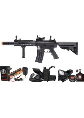 Lancer Tactical - Rifle de airsoft SD M4 GEN 2 Rifle eléctrico de polímero - AEG completo/semi-automático de Airsoft con 0.20g