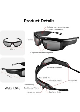 RunCam G4F - Gafas de sol de video para cámara, 1080P, manos libres, filmación, gafas inteligentes para deportes al aire libre,