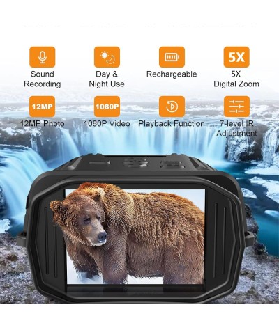 Gafas de visión nocturna, 1080P 984 pies 7 niveles digitales recargables por infrarrojos de visión nocturna 850 NM, pantalla de