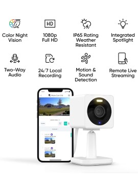 WYZE Cam OG Cámara de seguridad inteligente para interiores y exteriores 1080p WI-Fi con visión nocturna a color, foco