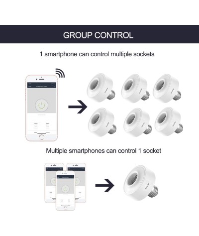 LoraTap Enchufe de bombilla WiFi inteligente E26, paquete de 2 bombillas LED Wi-Fi, temporizador, adaptador de soporte de