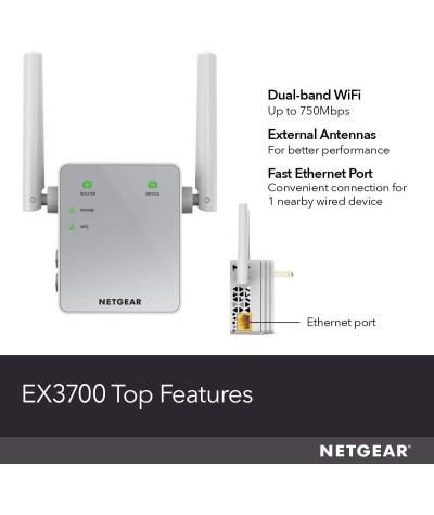 Extensor de rango NETGEAR N300 de WiFi, Essentials Edition (EX2700)