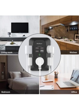 Addtam - Protector de sobretensiones de cargador de pared USB, extensor de 5 salidas con 4 puertos de carga USB (1 USB C),