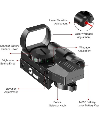 CVLIFE 1x22x33 vista refleja punto rojo rojo verde 4 óptica retícula con láser e interruptor de almohadilla de presión para