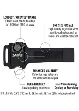 SABRE Alarma personal para correr – 130dB (rango de 1000 pies/300 m) con correa para muñeca ajustable/reflexiva/resistente a la