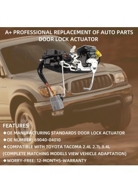 Dasbecan Actuador de bloqueo de puerta delantera izquierda del lado del conductor compatible con Toyota Tacoma 2.4L 2.7L 3.4L