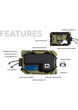 QUIQLITE TAQ Wallet – Cartera táctica minimalista con bloqueo RFID, linterna LED recargable por USB de alta potencia (75 a 150