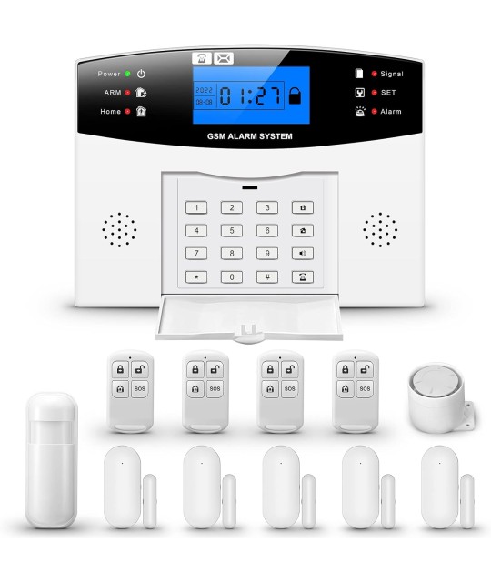 Clouree Sistema de alarma para el hogar con teclado, sistema de alarma de seguridad GSM para el hogar con sensor detector de