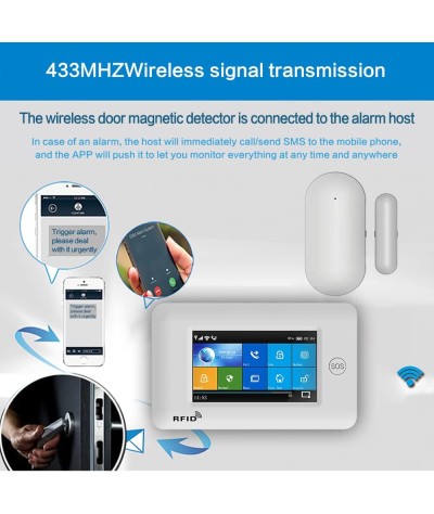 Clouree Sistema de alarma para el hogar con teclado, sistema de alarma de seguridad GSM para el hogar con sensor detector de