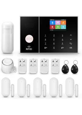 Clouree Sistema de alarma para el hogar con teclado, sistema de alarma de seguridad GSM para el hogar con sensor detector de