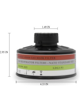 Filtro de máscara de gas Especificaciones de la OTAN NBC para máscaras de gas de 1.575 in Filtro con larga vida útil. 10 años