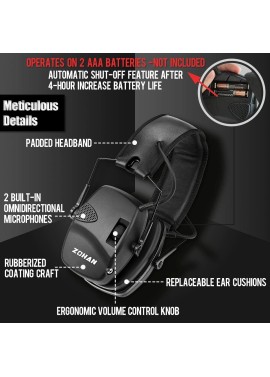 ZOHAN EM054 Electronic Ear Protection for Shooting Range with Sound Amplification Noise Reduction, Ear Muffs for Gun Range