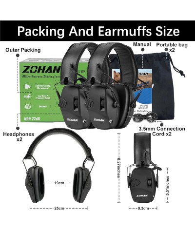 ZOHAN EM054 Electronic Ear Protection for Shooting Range with Sound Amplification Noise Reduction, Ear Muffs for Gun Range