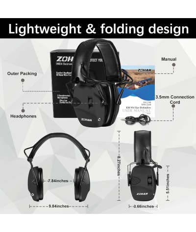 ZOHAN EM054 Electronic Ear Protection for Shooting Range with Sound Amplification Noise Reduction, Ear Muffs for Gun Range